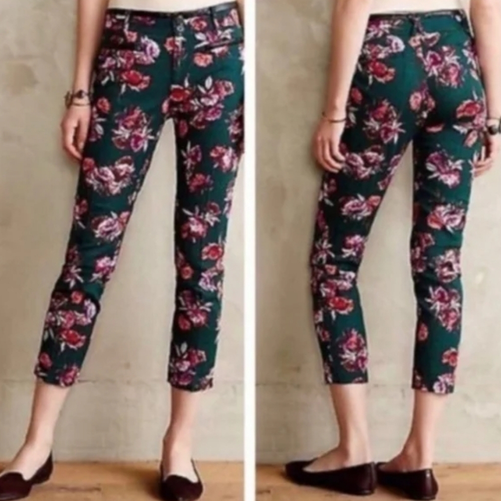 Anthropologie Cartonnier Charlie Floral Ankle Pants Green Pink 6